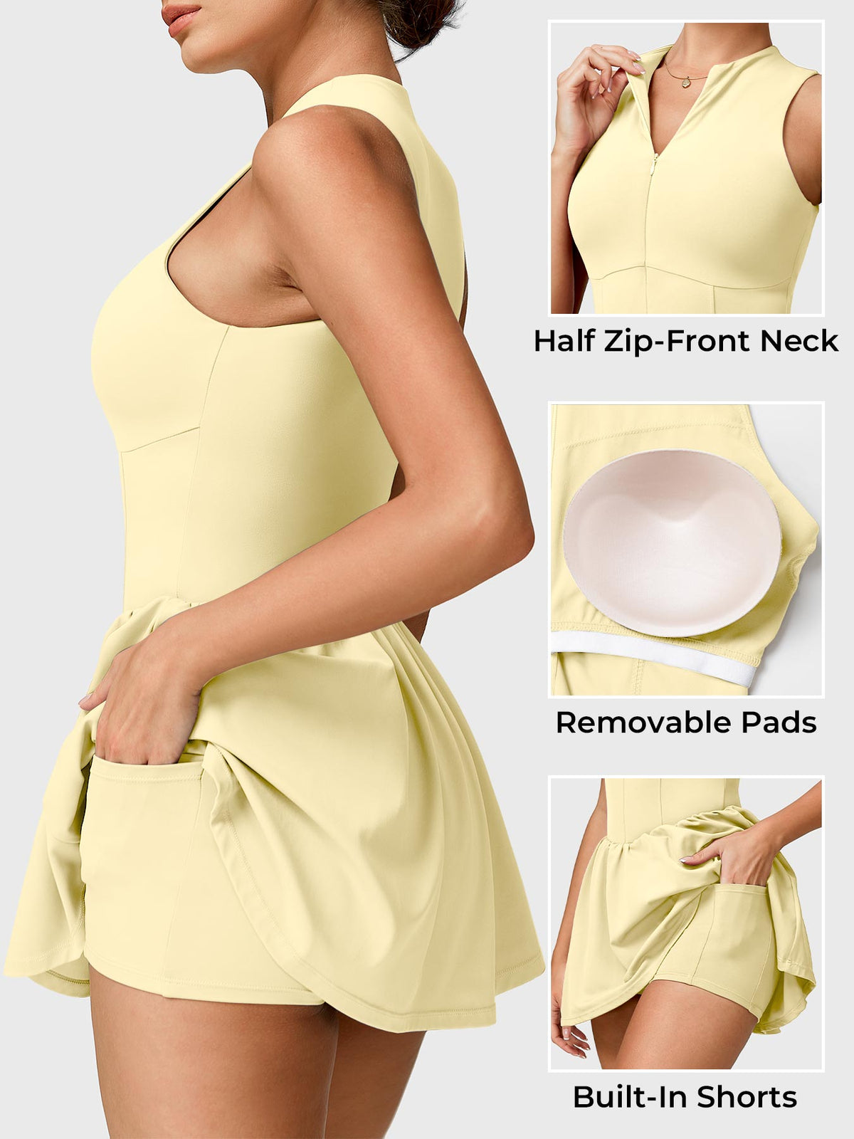 Vestido de tenis Movaelle CoreFlex con cremallera