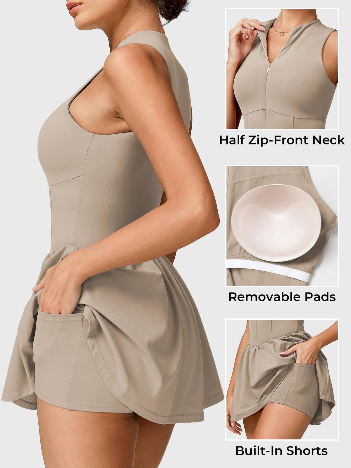 Vestido de tenis Movaelle CoreFlex con cremallera