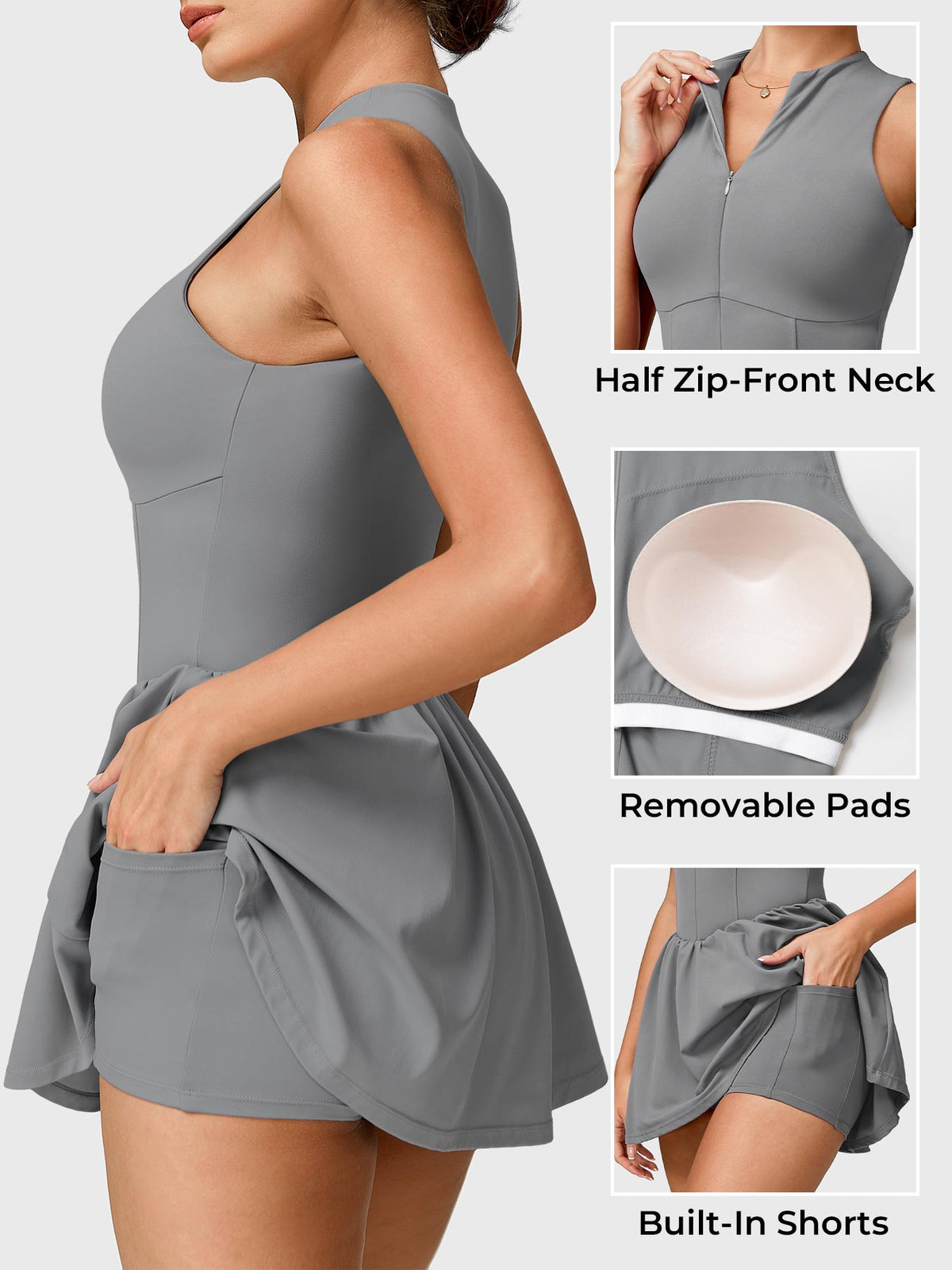 Vestido de tenis Movaelle CoreFlex con cremallera