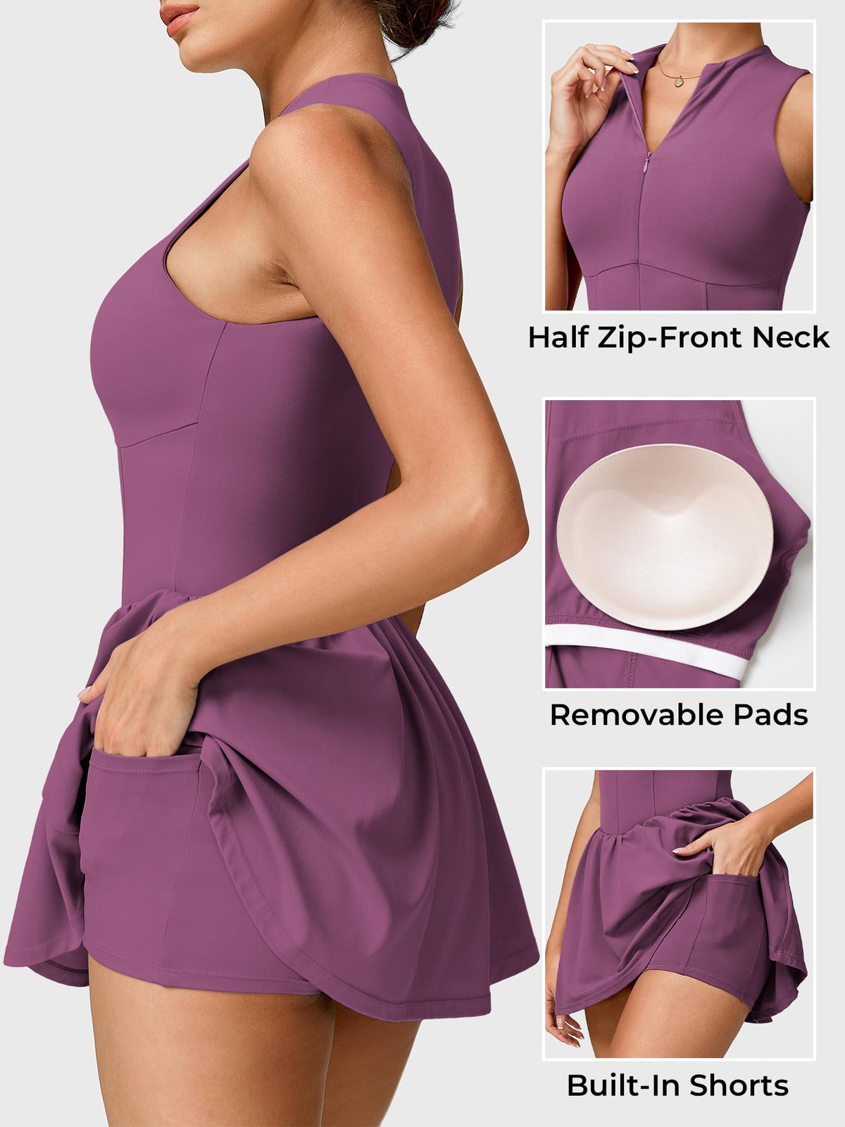 Vestido de tenis Movaelle CoreFlex con cremallera