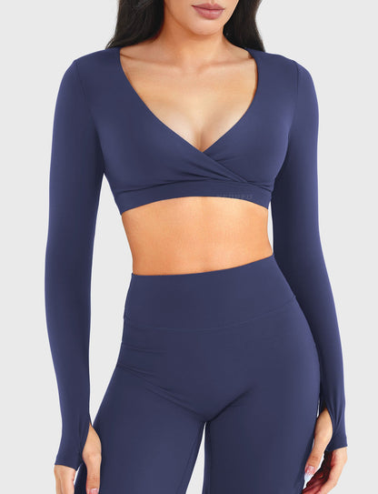 Camiseta de manga larga Movaelle CoreFlex corta escote en V