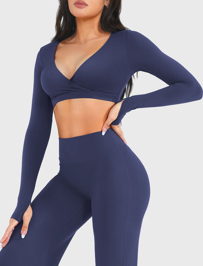 Camiseta de manga larga Movaelle CoreFlex corta escote en V